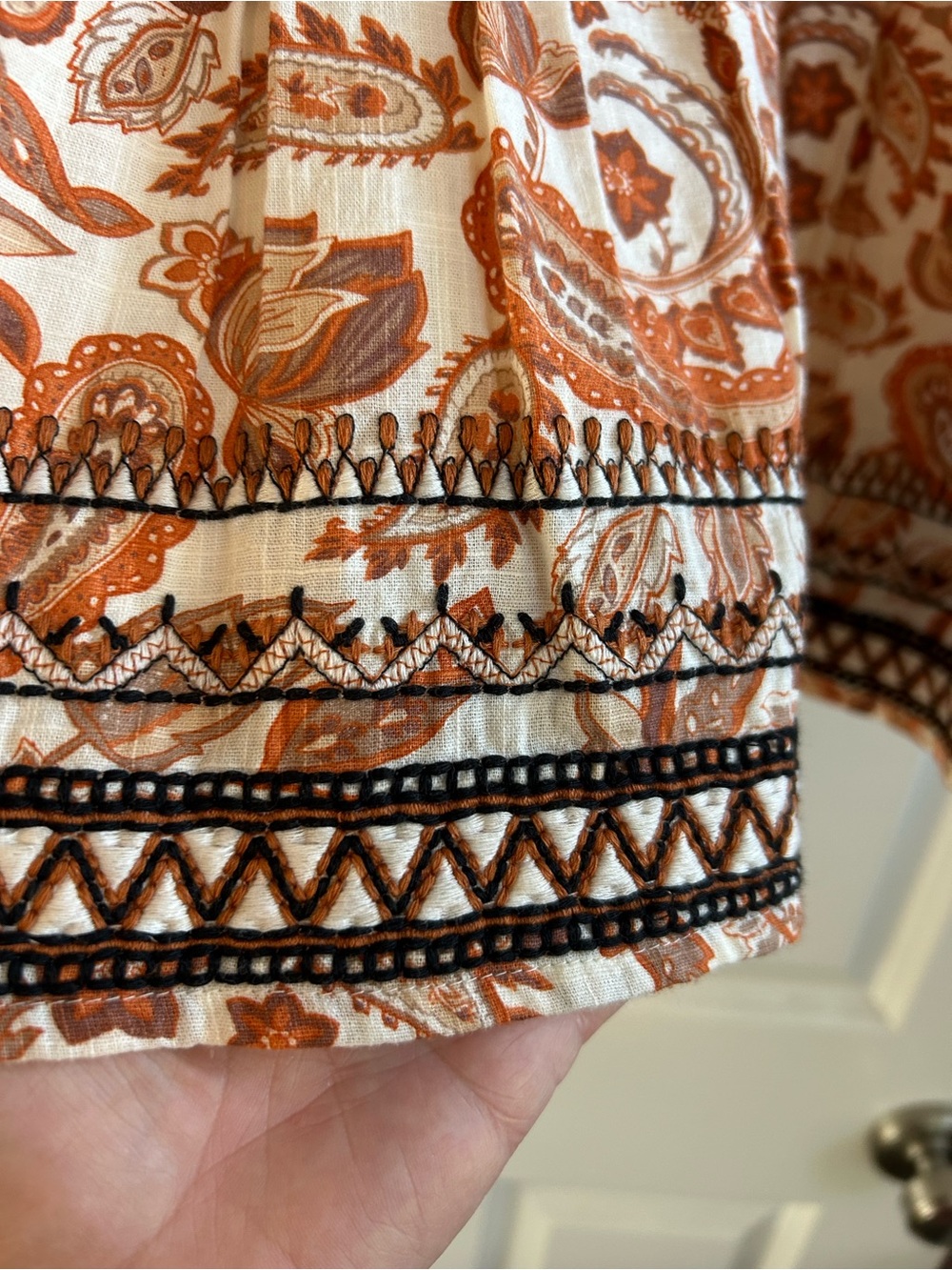 Anthropologie Cream & Rust Paisley Scoop-Neck Peplum Top - Picture 3 of 12